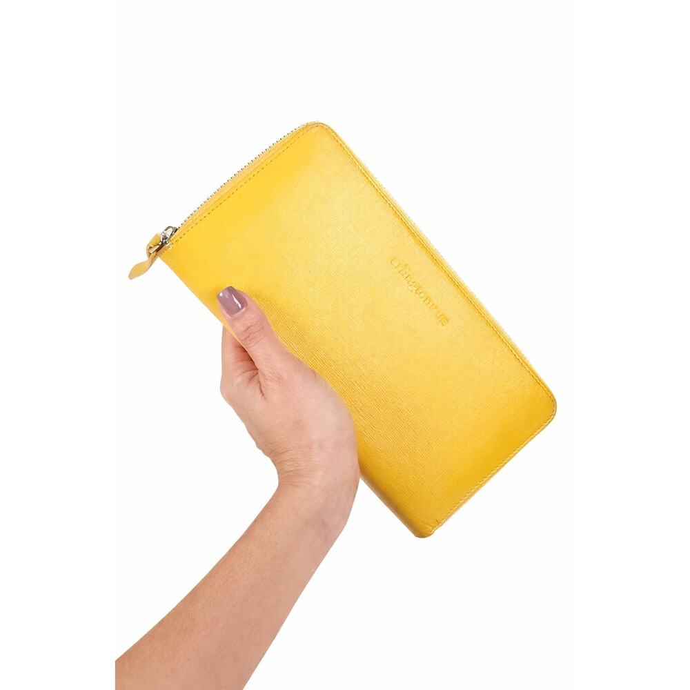 Arlington Milne Yellow Zip Around Wallet Wristlet Textured Leather Organizer